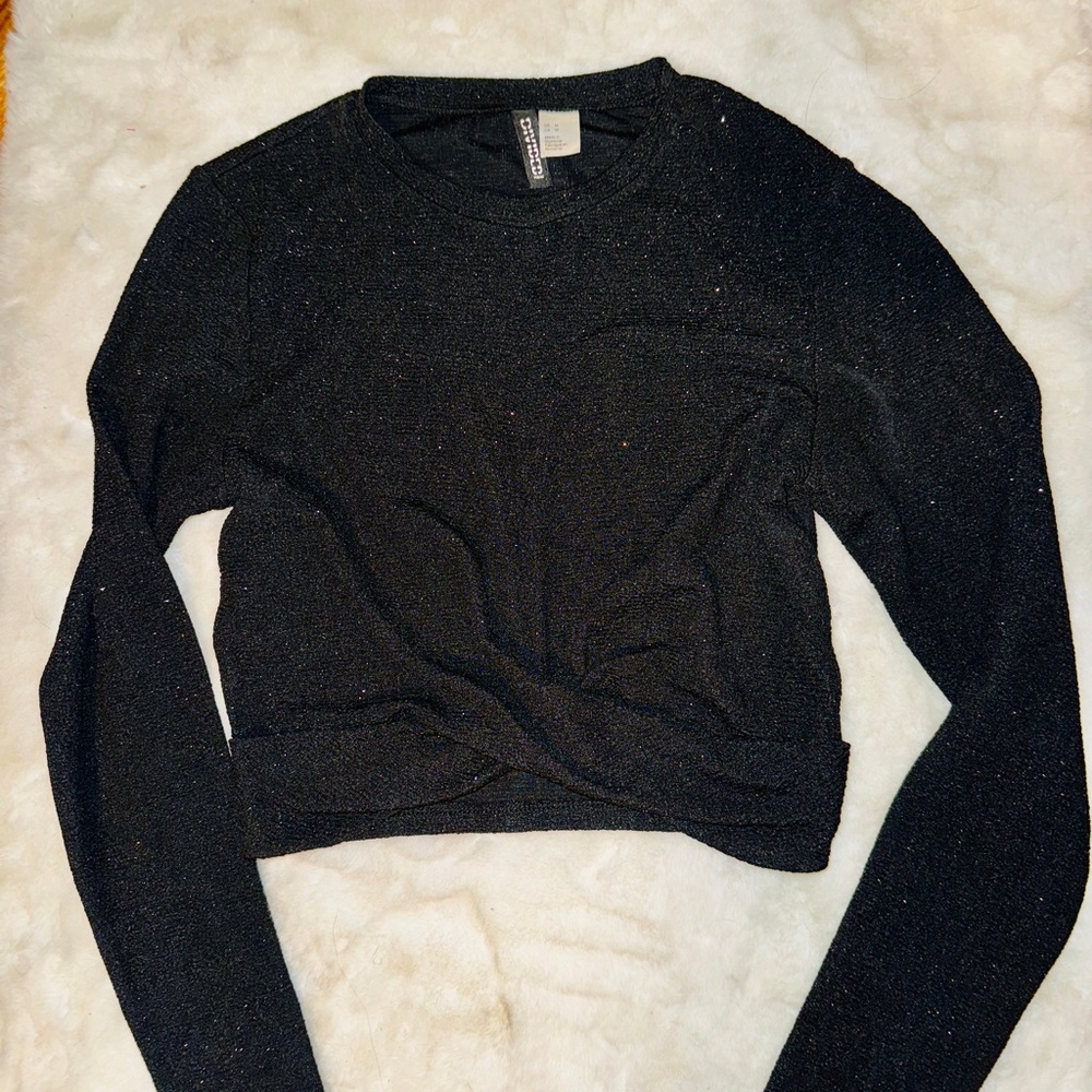 Black Glitter crop top long sleeve top